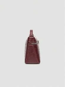 1个纯色鸵鸟纹PU方形斜挎包，适合女性日常时尚搭配和外出穿着。 - 酒紅色 - 查看 3