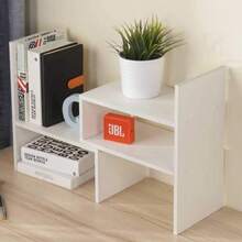 Wood Adjustable Bookshelf Bookcase Expandable Desktop Storage Organizer Display Shelf Rack Office Supplies Desk Organizer White - White - View 4