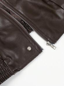 ii Loose Solid Color Lapel Commuter Leather Jacket For Women - Brown - View 6