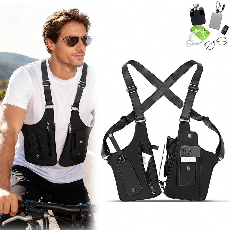 Leather Shoulder Armor Hidden Underarm Strap Wallet Adjustable Anti Pickpocket Accessories With Double Bag For Men, Women Leather Armor - 預設 - 查看 1