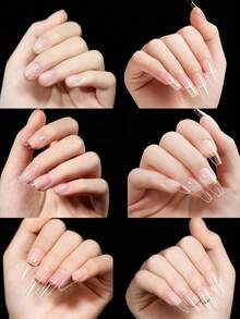 330片装奢华假指甲片，软胶指尖半哑光胶囊款，杏仁形、棺材形、尖头形、椭圆形、方形，前缘加厚，后缘纤薄，全覆盖，人造假指甲延长，适合女性女孩DIY美甲用品 - 無色 - 查看 3