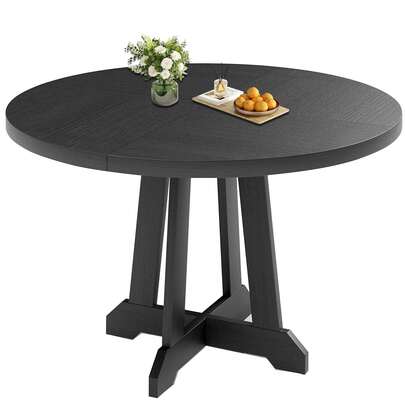 Mesa de Comedor Redonda de Madera 47 Pulgadas para 4 Personas, Mesa de Cocina Estilo Granja Moderno con Patas Resistentes, Ideal para Comedor y Sala de Estar