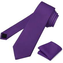 'PenSee Men's Tie Set Solid Pure Color 3.15'' 8CM Classic Formal Plain Necktie and Pocket Square Set For Men' - 045prpuraoscuro - Ver 4