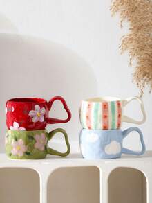 1 pieza Taza de cerámica floral de 350ML, apta para beber agua, leche, avena, té, jugo, desayuno, café, bebidas, ideal para cafés, hogar, restaurantes, fiestas, oficinas, regalos para el Día del Padre, Día de la Madre, amigos, novios/novias, familia, maestros, colegas - Multicolor - Ver 7