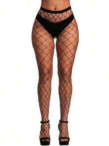1/4 Pieces Women's Fishing Net Pantyhose,Sexy Hollow Out Small Hole Anti  Pantyhose,High Waisted Mesh Pantyhose,Sexy Fishing Net Pantyhose - 黑色 - 查看 2