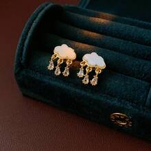 2 Pieces Of  Water Drop Mother-Of-Pearl Cloud Stud Earrings Suitable For Daily Commuting - Kim bạc - màu trắng (mạ vàng thật) - Xem 6
