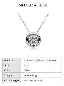 XUJIA 1-3 Carat Moissanite Necklace, 925 Sterling Silver Pendant Necklace, 20 Inch Classic Silver Chain, Anniversary Birthday Jewelry Gift For Women - Silver - View 13