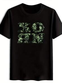 Camiseta gráfica vintage de banda de rock para hombres - Camiseta de manga corta con estampado de camuflaje KORN. Top de Verano de Cuello Redondo de Poliéster Transpirable para Conciertos. Festivales; Ropa Casual. Camisetas de banda de rock. Ropa para fanáticos de laúsica. Camisa lavable aáquina - Negro - Ver 1