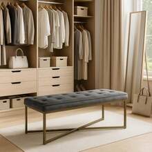 GOMYHOME Banco Otomano Tapizado 120cm Otomano Terciopelo Taburete para Recamara Banco de Dormitorio Moderno Banco de Entrada Gris - Gris - Ver 4