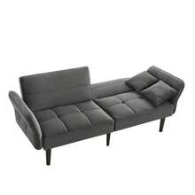2-In-1 Adjustable Sofa Bed – Two-Seater With Velvet Upholstery, Foldable Armrests & Sleeping Function, Ideal For Small Spaces - Grey - View 7