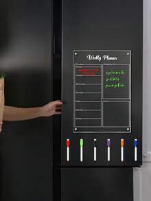 1 Set Magnetic Transparent Acrylic Weekly Planner Whiteboard, Erasable Magnetic Fridge Sticker (Includes 6 Random Color Whiteboard Markers)