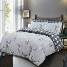 Luxury Stag Silver Printed Duvet Set - 200 Thread Count Grey Bow Bedding With Pillowcases UK Sizes - Double - 200 X 200 cm - View 2