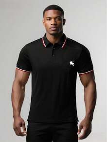 Summer Colorblock Breathable Fashionable Printed Casual Business Sports Versatile Polo Shirt Black - Black - View 2