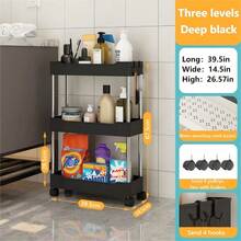 1pc Black Small Rolling Storage Rack, Floor-Standing, Multi-Tier Design, Suitable For Bathroom, Toilet, Gaps, Living Room, Kitchen, Layered Storage Rack, Small Rolling Storage Rack, Home Bathroom Decor, Bathroom Storage Organizer, Autumn Decor, Back To School Decor - Multicolor - View 6