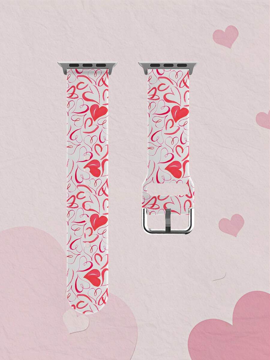 1pc Graffiti Pink Line Heart Soft Elastic Breathable Comfortable Replacement Wristband Strap For Apple Watch 38mm 40mm 41mm 45mm 44mm 42mm 49mm, Fashionable Casual Multi-Color Silicone Watch Band Compatible With Apple Watch Ultra Series S10/SE/9/8/7/6/5/4/3/2/1 Smartwatch Accessories - Multicolor - View 1