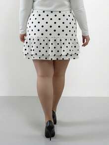 Women's Plus Size Skirt Stylish Dot Print High Waist Ruffled Hem A Line Skirt For Spring/Summer - White - View 2