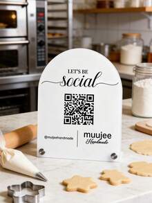 1pc Customized Curved Qr Code Sign, Social Media Sign - Can Scan Qr Code Desktop Sign, Suitable For Small Business Social Media, Can Customize Salon, Restaurant, Bar Signs