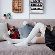 Thigh High Socks Long Over Knee High Socks For Women Casual Athlete Striped Knee High Stocking,36066827 - 白色 - 查看 6