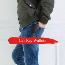 Estuche de cuero para llaves de coche con doble cremallera ideal para uso diario y viajes diseño practico y elegante para hombre y mujer - c y f - Ver 7
