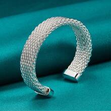 925 Silver Plated Open Bangles For Women Wedding Party Fashion Charm Jewelry - Silver - View 3