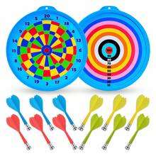 HUANQU 15-Inch Double-Sided Dart Board Set, 12 Plastic Safety Tip Darts, Decorations, Darts Enthusiast Gift, Indoor Activity Game, For Indoor/Outdoor Use, Perfect Gift For Christmas, Valentine's Day, Easter, Children's Day And Other Holidays - Multicolor - View 5