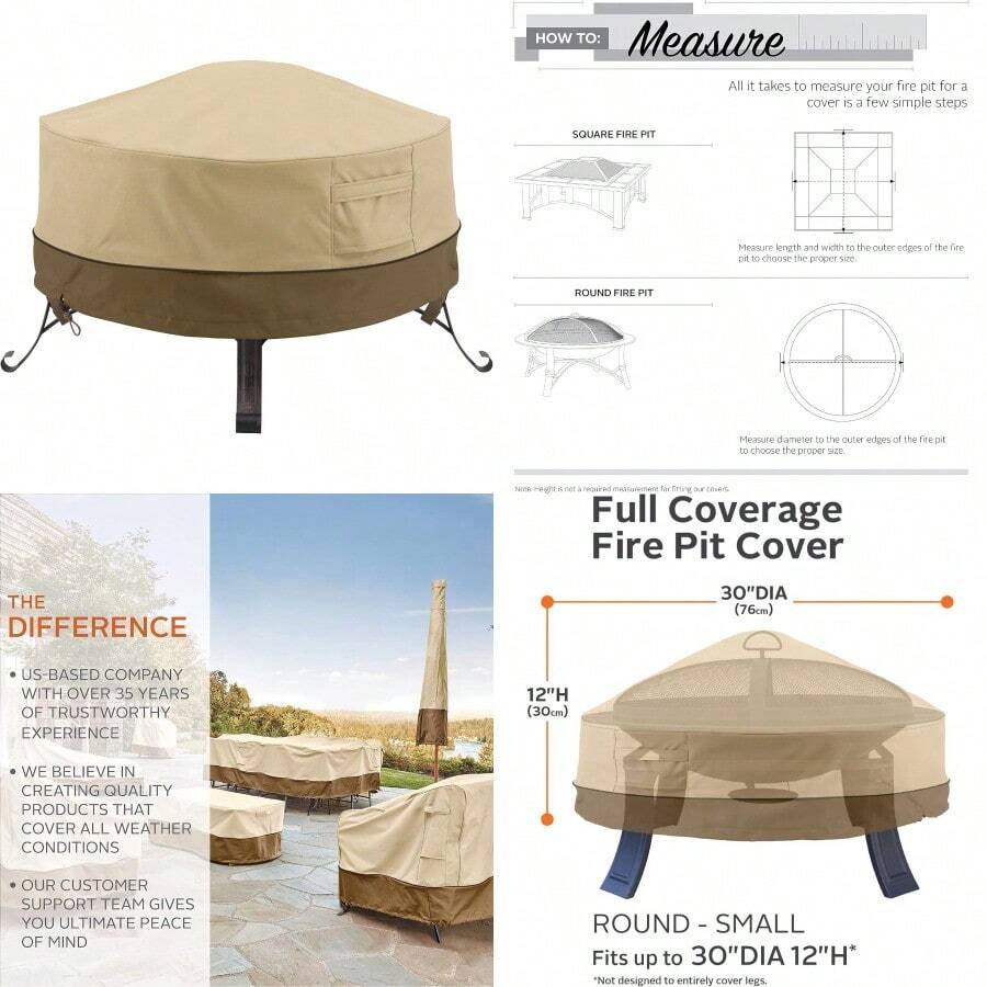 New Classic Accessories Veranda Water-Resistant 30 Inch Round Fire Pit Cover Patio Furniture Covers - PebbleBarkEarth - View 1