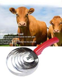 2pcs Four-Ring, Five-Ring, And Six-Ring Serrated Combs, Anti-Slip Ponytail Brush, Pet Grooming Brush, Horse Grooming Tool Set, Suitable For Cattle, Sheep, And Horses, With Sweat Scraper And Itch Reliever, Double-Sided Pet Cleaning Steel Comb/Horse Brush: Ideal For Grooming Cattle, Sheep, Dogs, Goats, And Horses. - Hard Curry Comb - View 5