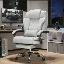 EnHomee Premium High-Back Executive Chair With Integrated Footrest - Ergonomic Reclining Leather Office Seat With Enhanced Lumbar Support, Grey - 灰色 - 查看 8