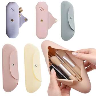 硅胶化妆刷收纳包 旅行化妆包 化妆刷盒 带防掉落磁扣 情人节礼物