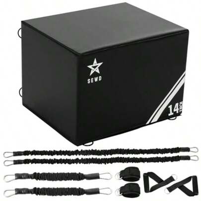 3-In-1 Foam Plyometric Box High Density Exercise Platform 14-Inch Multi-Functional Workout Box With Resistance Bands Exercise Handle And Ankle Strap.