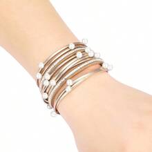 Fesciory Leather Wrap Bracelets for Women Boho Leopard Multi-Layer Crystal Beads Cuff Bracelet Jewelry - B16 Perlado - Ver 2