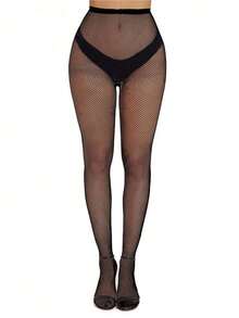 1/4 Pieces Women's Fishing Net Pantyhose,Sexy Hollow Out Small Hole Anti  Pantyhose,High Waisted Mesh Pantyhose,Sexy Fishing Net Pantyhose - 黑色 - 查看 5