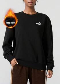 Puma 女士抓绒圆领卫衣 ESS+ 宽松小Logo圆领休闲套头衫 运动服 685587-01