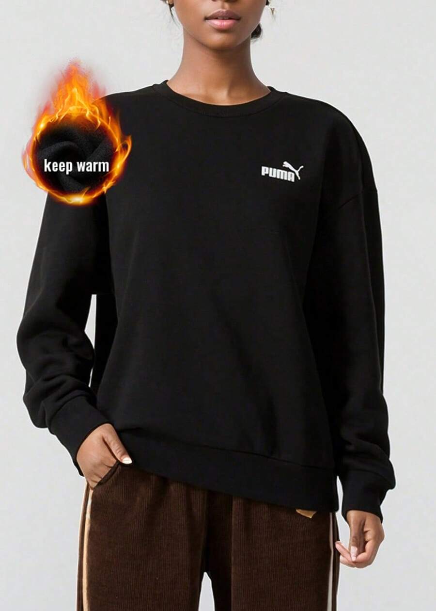 Puma 女士抓绒圆领卫衣 ESS+ 宽松小Logo圆领休闲套头衫 运动服 685587-01