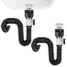 1 Set Stainless Steel Sink Drain, Odor-Proof Sink Drain, Wall-Mounted Horizontal Drain Pipe, Bathroom Accessories - Black - View 9