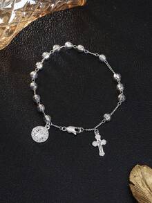 1pc Women's Bracelet, Fashionable Shiny Religious Style Handmade Silver Beaded Bracelet, Guadalupe Virgin Mary Cross Bracelet, Christmas Gift/Gift For Wife/Mother/Lover/Birthday Gift (Christian Gift) - Beaded Bracelet - View 8