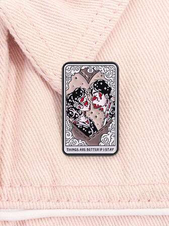 1pc "If I Stay, It'll All Be Better" Enamel Lapel Pin, Punk Rock Music Album Cover Brooch, Collar Badge, Tarot Card Style Funny Text Brooch, Vintage Love Theme Clothing Accessory Pin