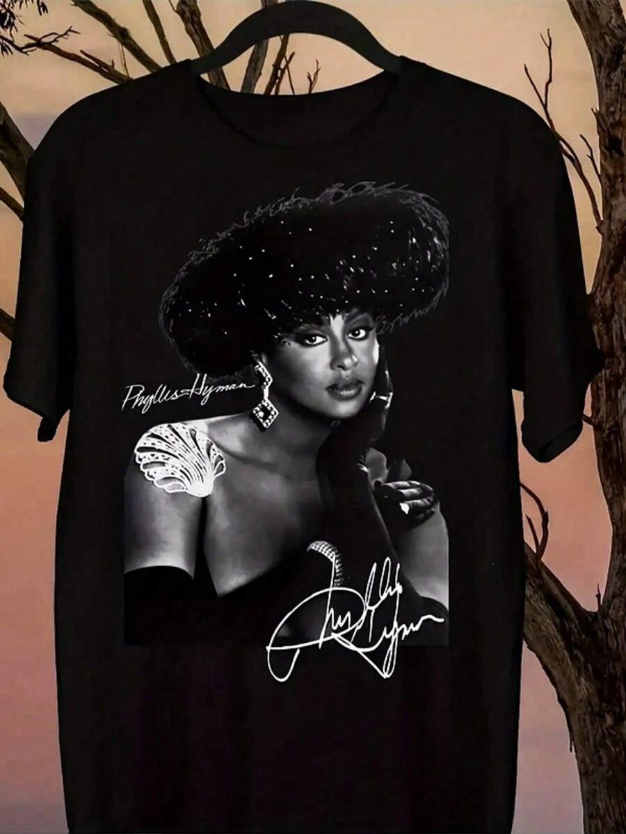 New Popular Phyllis Hyman 80s Gift For Fans Classic Short Sleeve Unisex T-Shirt, Plus Size - Black - View 1