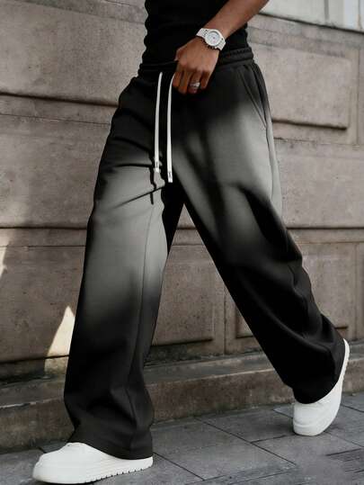 Men's Drawstring Waist Loose Wide Leg Casual Sweatpants, Autumn/Winter