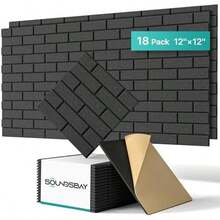Soundsbay Paneles Acústicos para Insonorizar, 12 Pack de Paneles Decorativos de Ladrillo para Pared, Autoadhesivos, Absorben Sonido, para Hogar y Techo, 30 * 30 * 0.9 cm, Blanco - Paquete de 18 - Negro - Ver 1