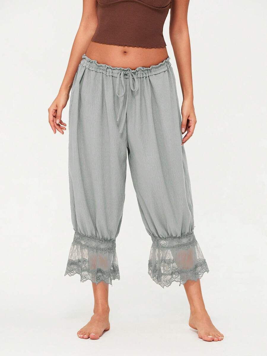 Women Y2K Half Slip Under Dress Pettipants Mid Rise Lace Patchwork Bloomers Trousers Ruffle Pantaloons Cropped Flared Pants Cute Pumpkin Long Pants - Màu xanh lục của thợ săn - Xem 1