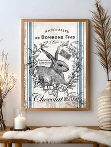 1pc Vintage French Country Easter Bunny Canvas Poster, Artistic Cartoon Wall Art, Wall Decor For Living Room, Bedroom, Kitchen, Bathroom, Spring & Winter Season, Modern Retro Style, Festival Gift, Easter Wall Art, Wall Arts, Wall Decor, Home Decor, Room Decor, Canvas Wall Art, Posters, Wall Art With Frame, Optional Frame