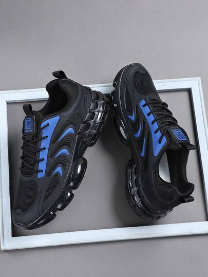 男士运动鞋 时尚男士运动鞋 系带鞋 男士个性化黑色蓝色街头休闲鞋