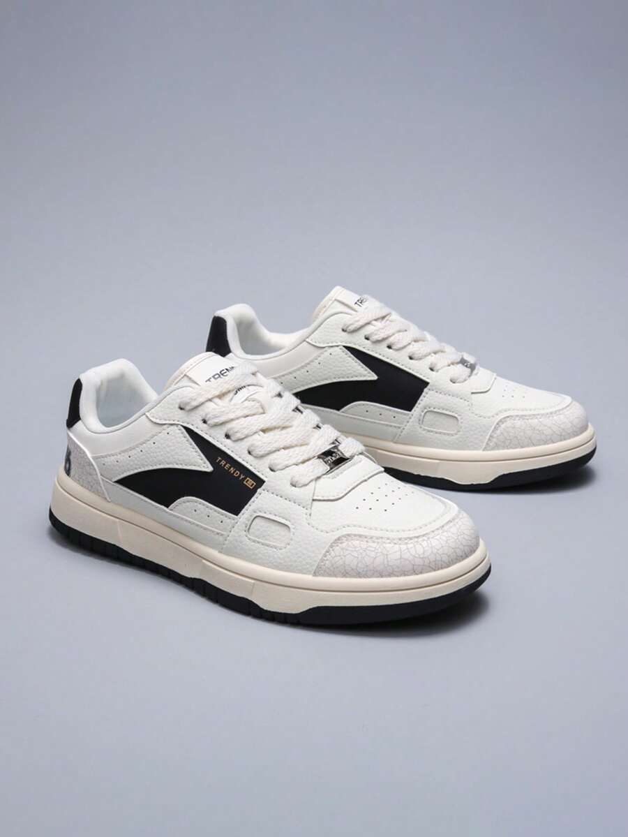 热门男士休闲复古风小众滑板鞋，简约设计，百搭舒适轻便男士运动鞋 - 米棕 - 查看 1