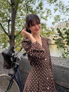 Đầm hè VIBEWAVE dành cho nữ, in họa tiết hoa, cài cúc và thắt eo. - Cà phê - Xem 4