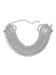 1pc Elegant Rhinestone Decorated Short Choker Necklace - Rhinestones - View 13