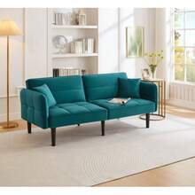 2-In-1 Adjustable Sofa Bed – Two-Seater With Velvet Upholstery, Foldable Armrests & Sleeping Function, Ideal For Small Spaces - Green - View 10