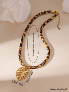 GEREIT 1 pieza Elegante collar con colgante de círculo hueco con estampado de leopardo de acero inoxidable 18K, adecuado para mujeres, uso diario o regalo