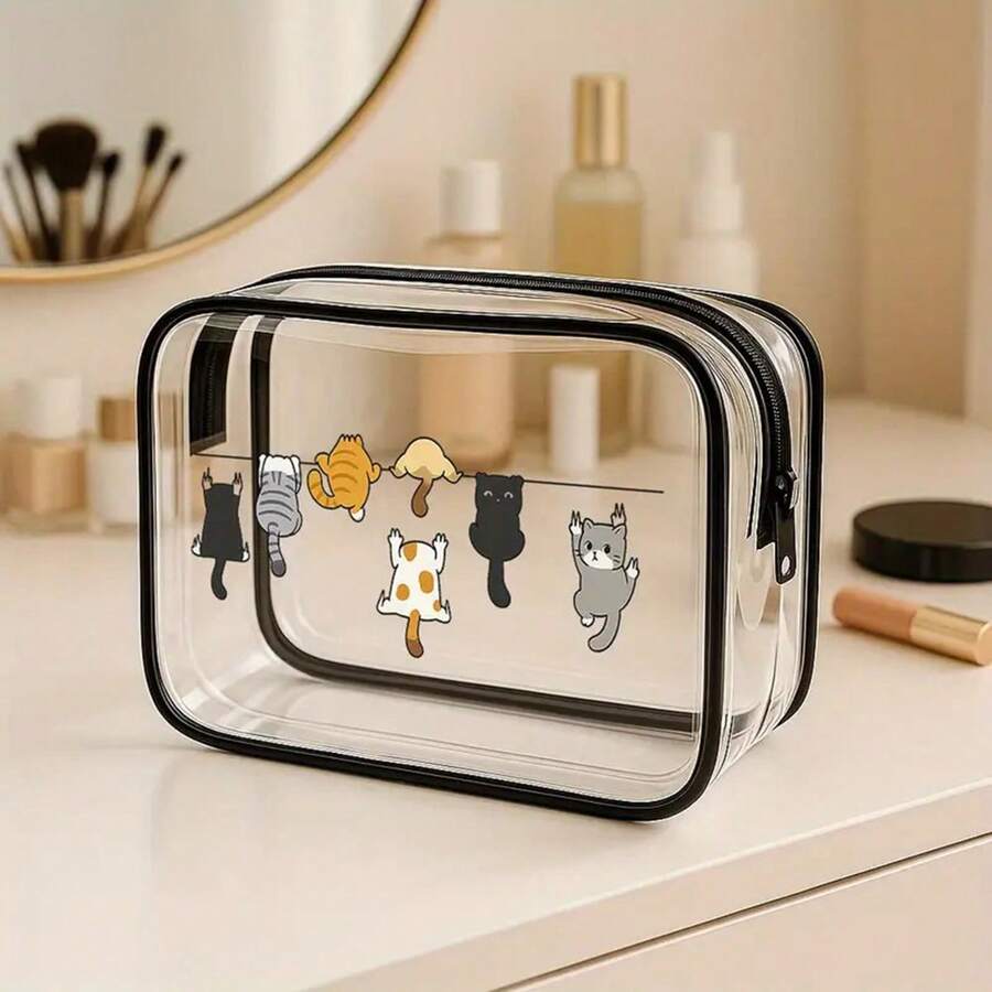 1/2/3 chiếc Túi đựng đồ trang điểm và vệ sinh cá nhân du lịch dung tích lớn, khóa kéo - Thiết kế hình mèo dễ thương, dễ vệ sinh, chất liệu PVC bền, phù hợp đựng mỹ phẩm, sản phẩm chăm sóc da và phụ kiện cho nữ, túi trang điểm du lịch, thiết kế vui nhộn, túi đựng đồ vệ sinh cá nhân trong suốt, túi đựng đồ tắm, túi trang điểm trong suốt, túi chống thấm nước, đồ dùng cần thiết khi đi du lịch, đồ dùng cần thiết khi đi nghỉ mát.