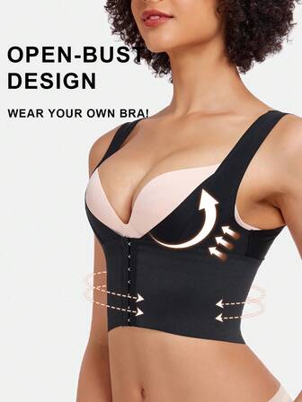 1個 圧縮シェイピングキャミソール、バストサポート、ウエストスリミング、腹部フラット化ボディスーツ、女性用ウエストトレーナー